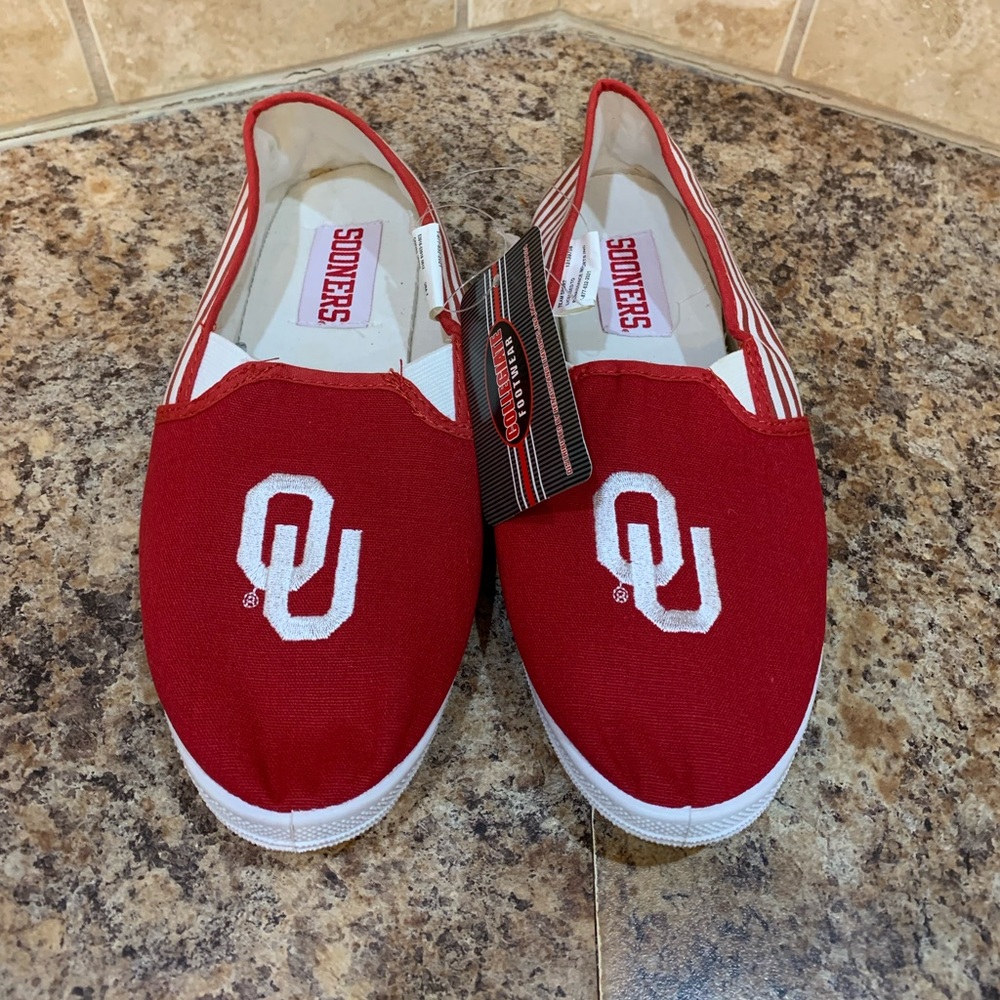 Oklahoma University Sooners College Red White Striped Sneakers Size 7 - Picture 4 of 8
